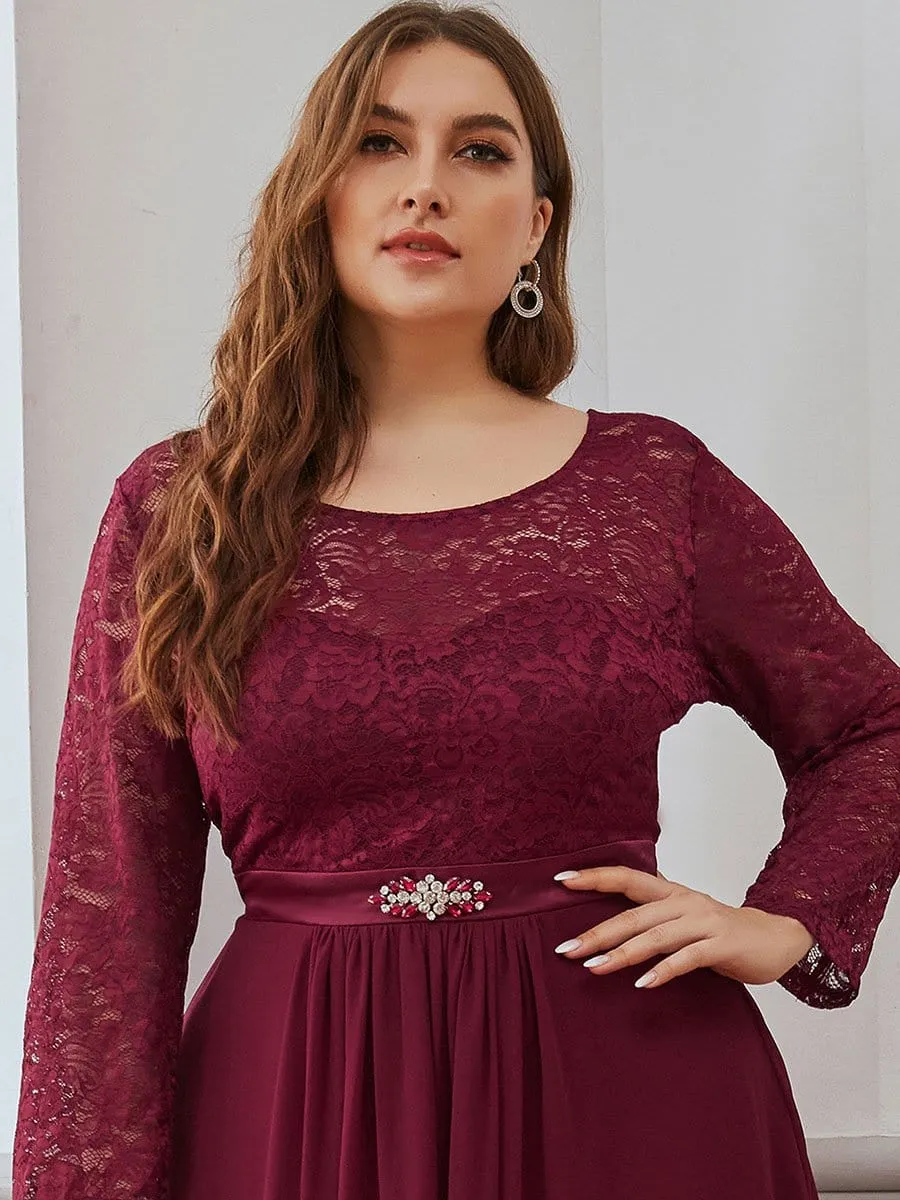 Plus Size Classic Floral Lace Bridesmaid Dress with Long Sleeve