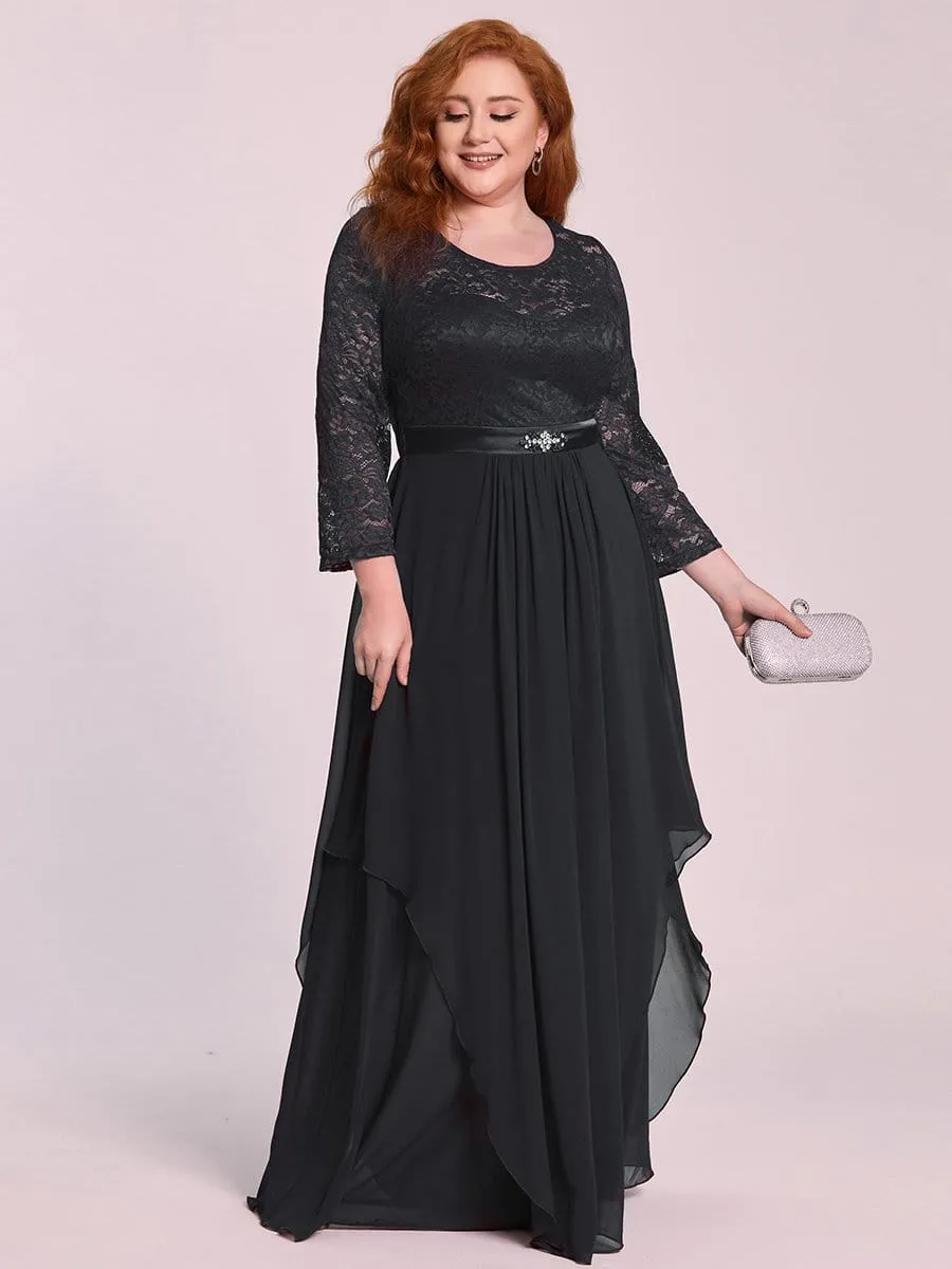 Plus Size Classic Floral Lace Bridesmaid Dress with Long Sleeve