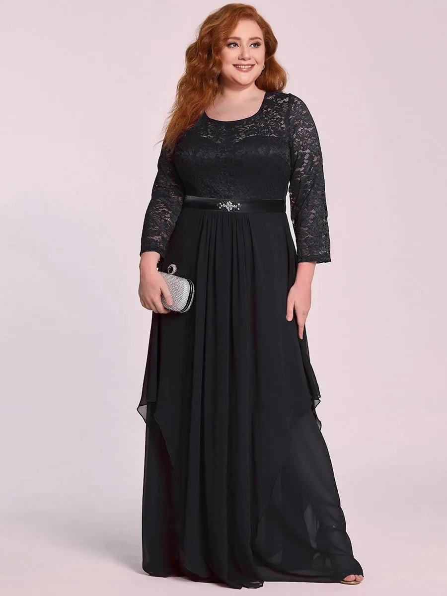 Plus Size Classic Floral Lace Bridesmaid Dress with Long Sleeve