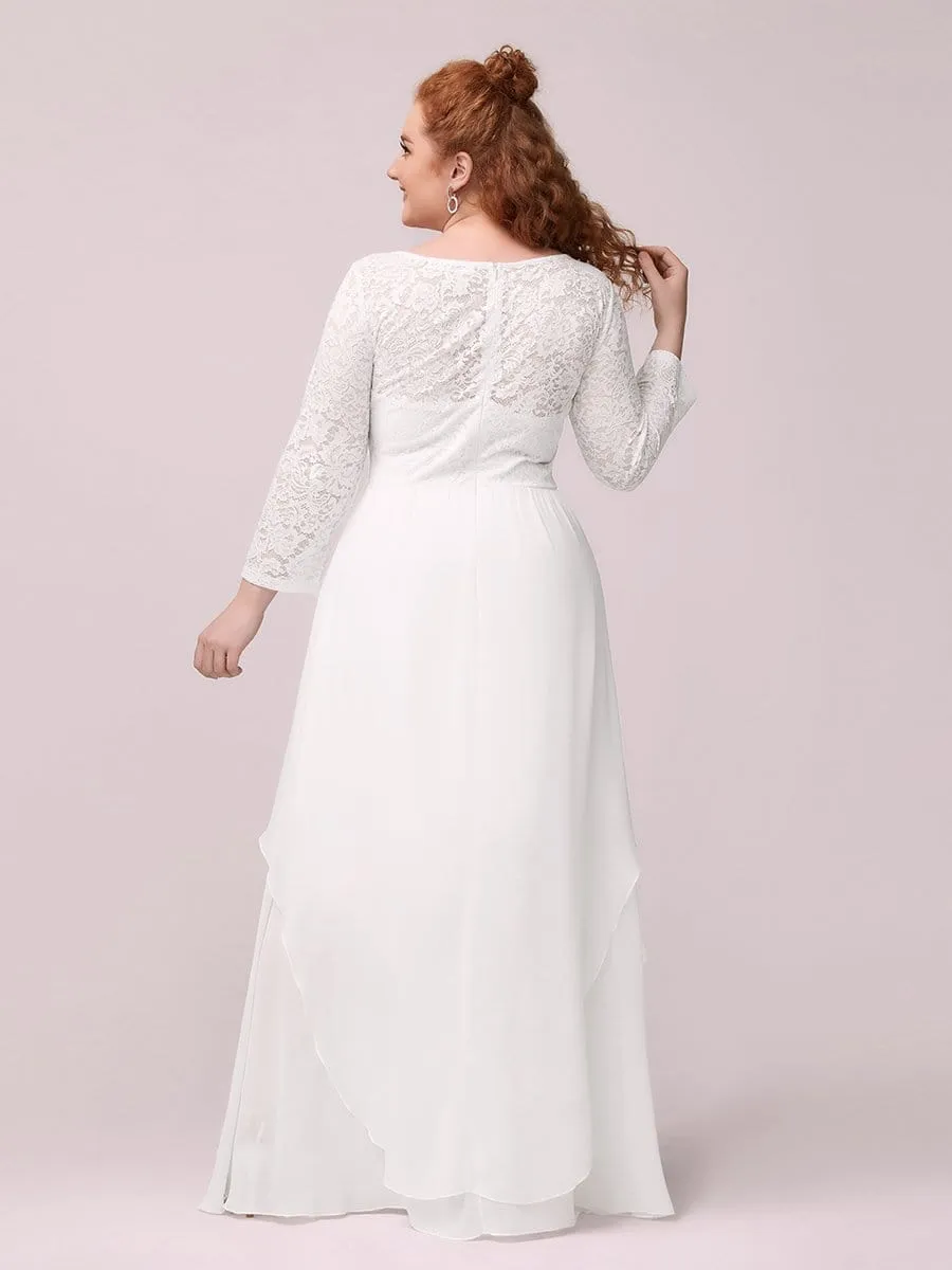 Plus Size Classic Floral Lace Bridesmaid Dress with Long Sleeve