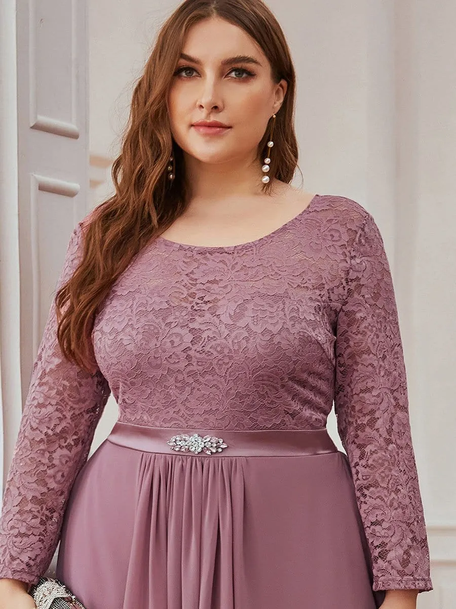 Plus Size Classic Floral Lace Bridesmaid Dress with Long Sleeve