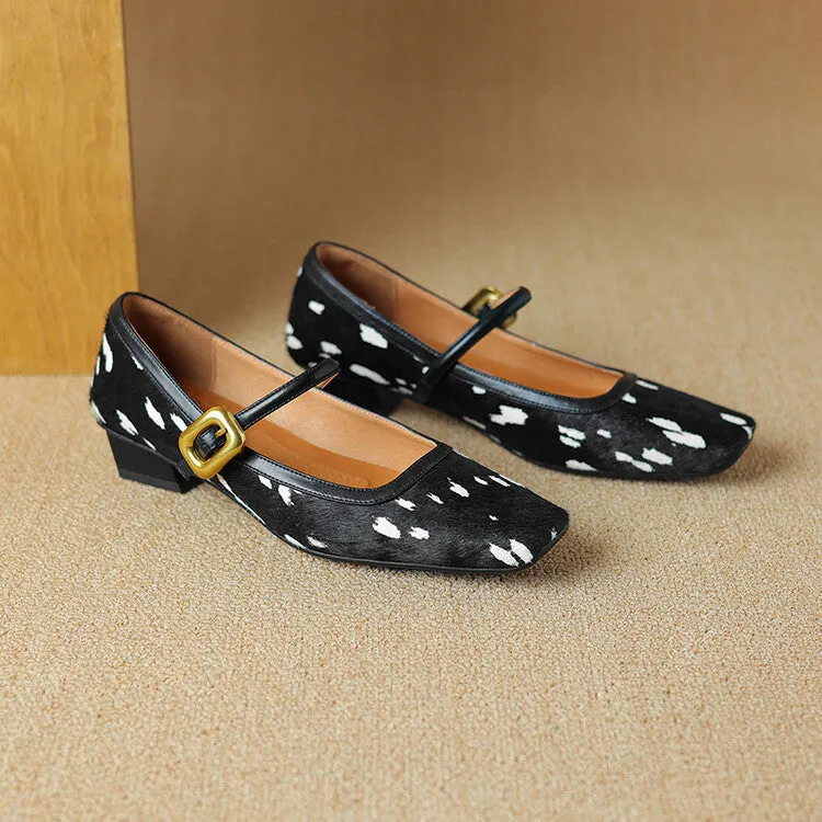 Pre Order:  Shallow Mouth Polka Dot Buckle Strap Shoes