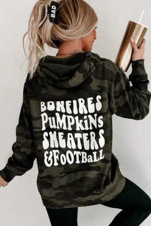 "Pumpkins, Sweaters, & Football" Graphic Hoodie (Forest Camo) - Print On Demand