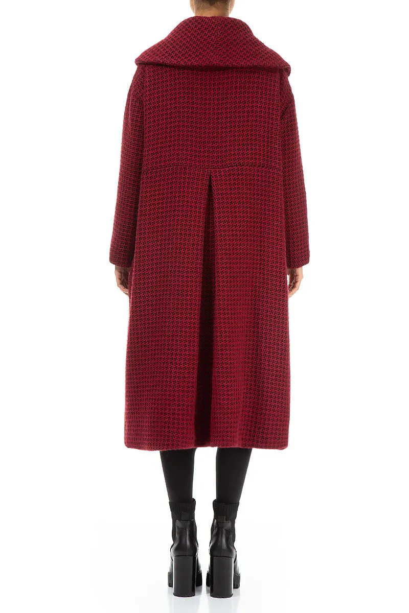 Red Patterned Wool Swing Coat