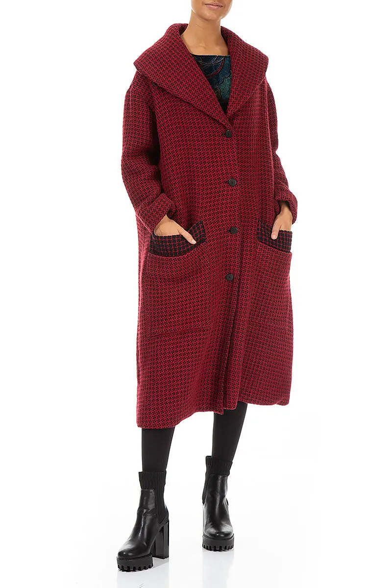 Red Patterned Wool Swing Coat