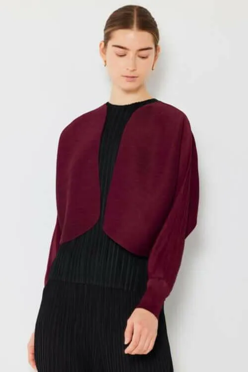 Rib Pleated Puff Sleeve Bolero Cardigan