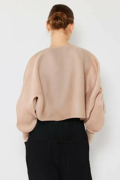 Rib Pleated Puff Sleeve Bolero Cardigan