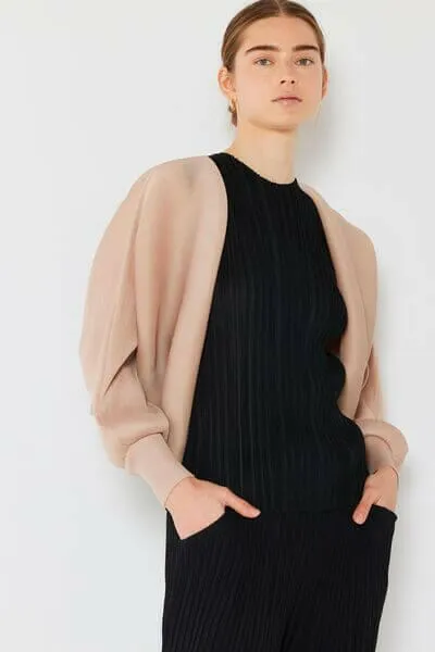 Rib Pleated Puff Sleeve Bolero Cardigan