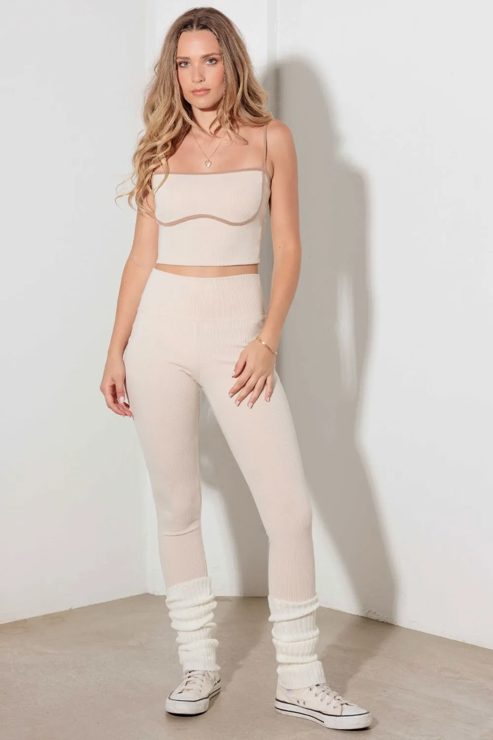 RIBBED CROP CAMI AND HIGH WAIST BRUSHED LEGGING SET