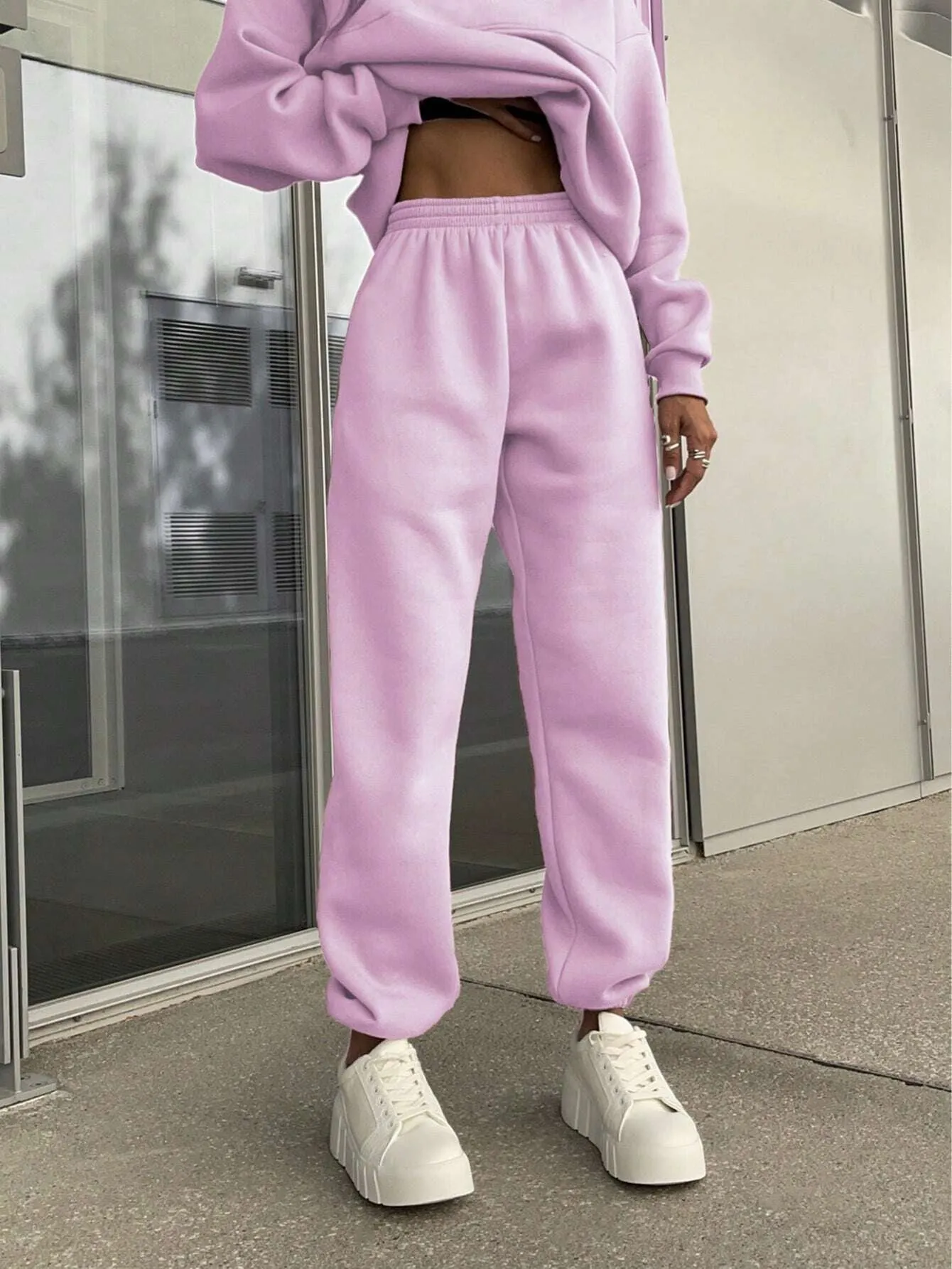 SHEIN X Carly Lawrence SHEIN Ezwear Women'S Half Zipper Hoodie and Jogger Pants Two Piece Set