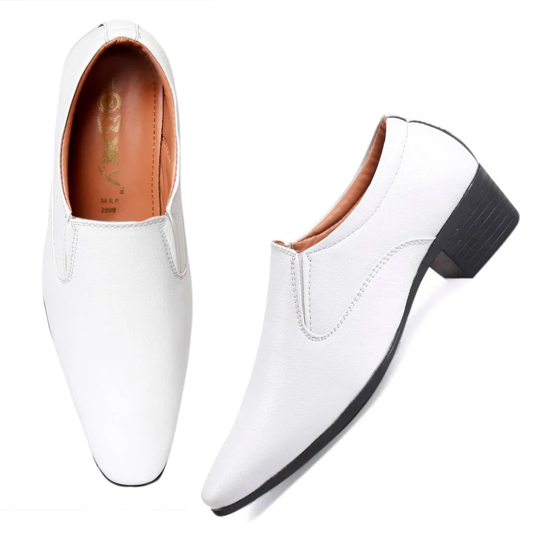 Stylish White Height Increasing Casual Slip-On Shoes