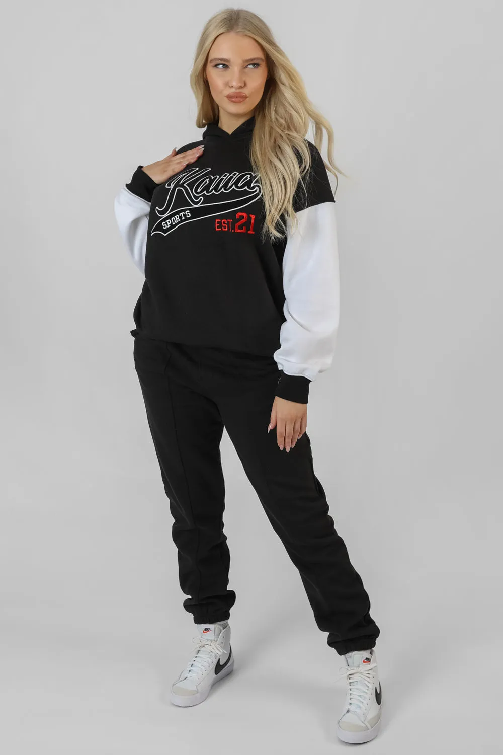 Varsity Contrast Sleeve Hoodie Black