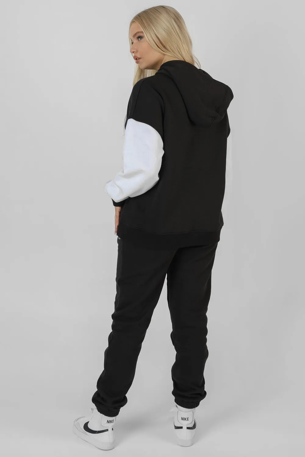 Varsity Contrast Sleeve Hoodie Black