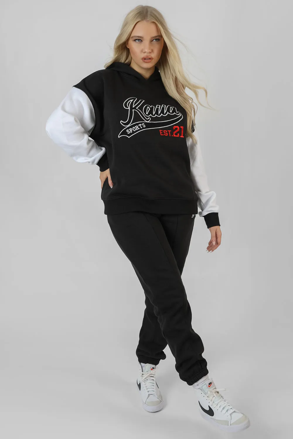 Varsity Contrast Sleeve Hoodie Black