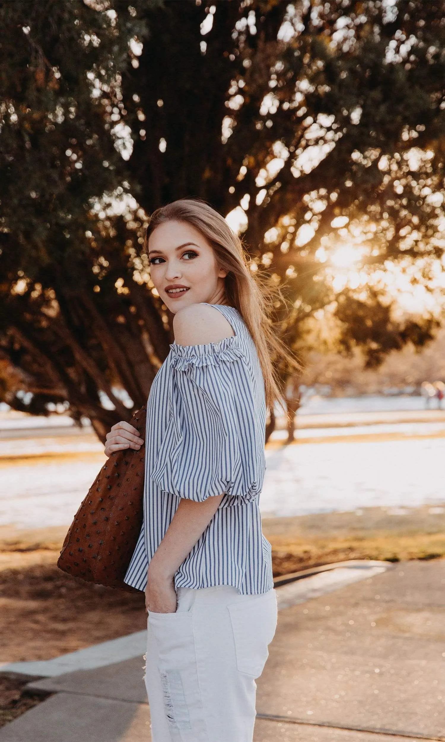 Velvet by Graham & Spencer Bruna Cotton Stripe Cold Shoulder Blouse