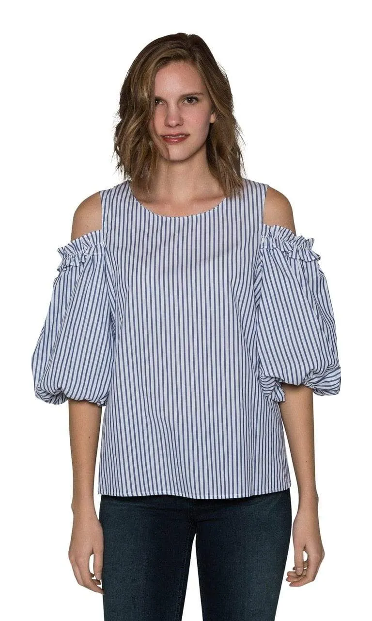 Velvet by Graham & Spencer Bruna Cotton Stripe Cold Shoulder Blouse