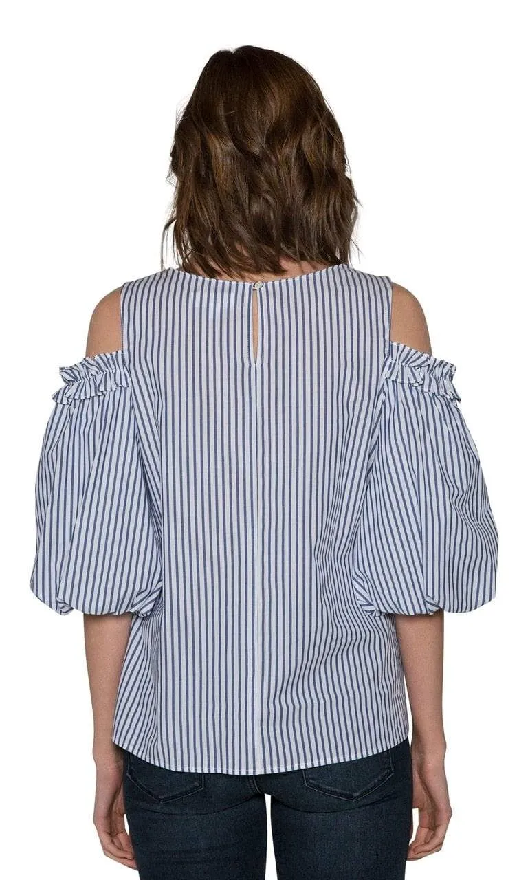 Velvet by Graham & Spencer Bruna Cotton Stripe Cold Shoulder Blouse