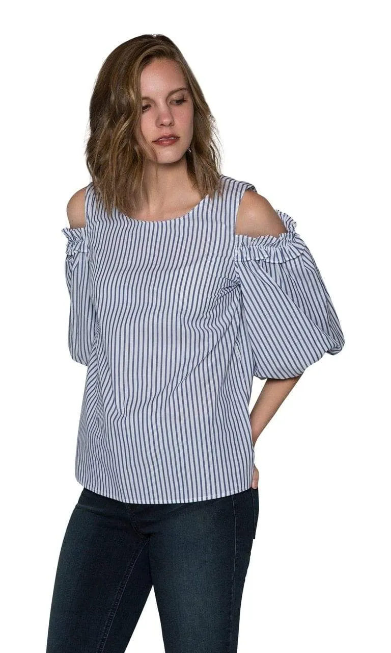 Velvet by Graham & Spencer Bruna Cotton Stripe Cold Shoulder Blouse