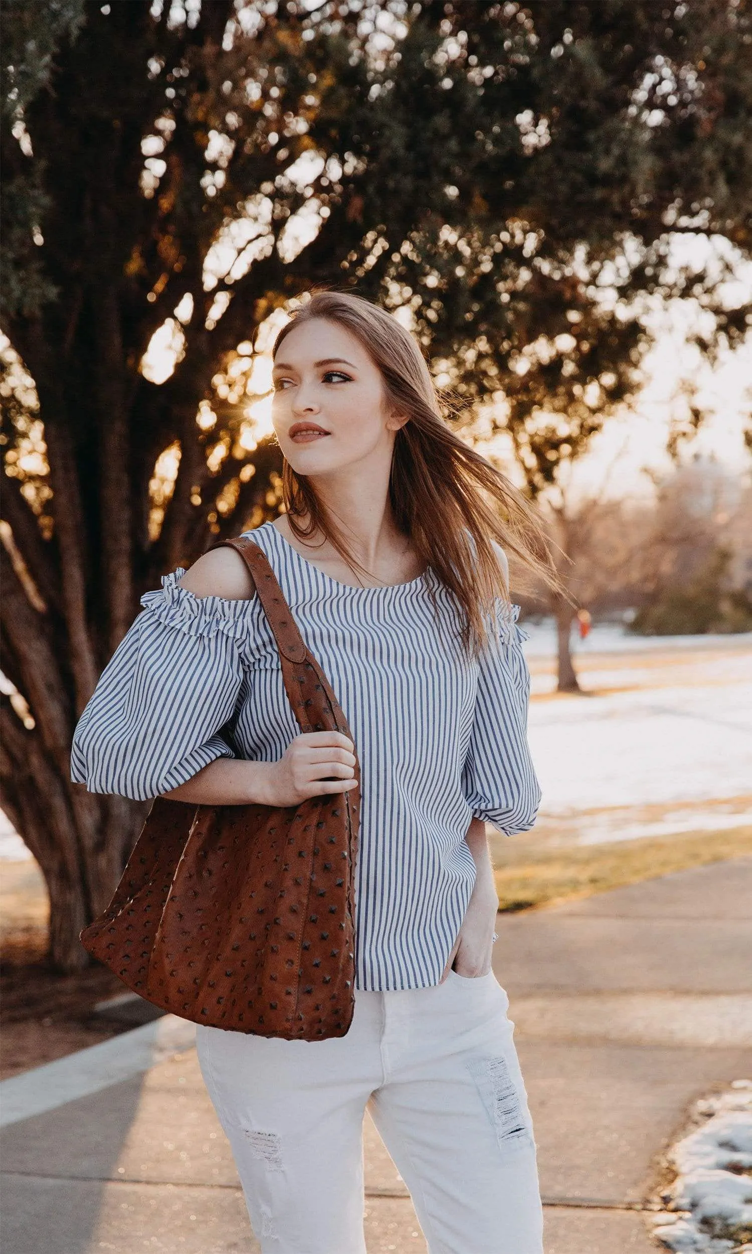 Velvet by Graham & Spencer Bruna Cotton Stripe Cold Shoulder Blouse