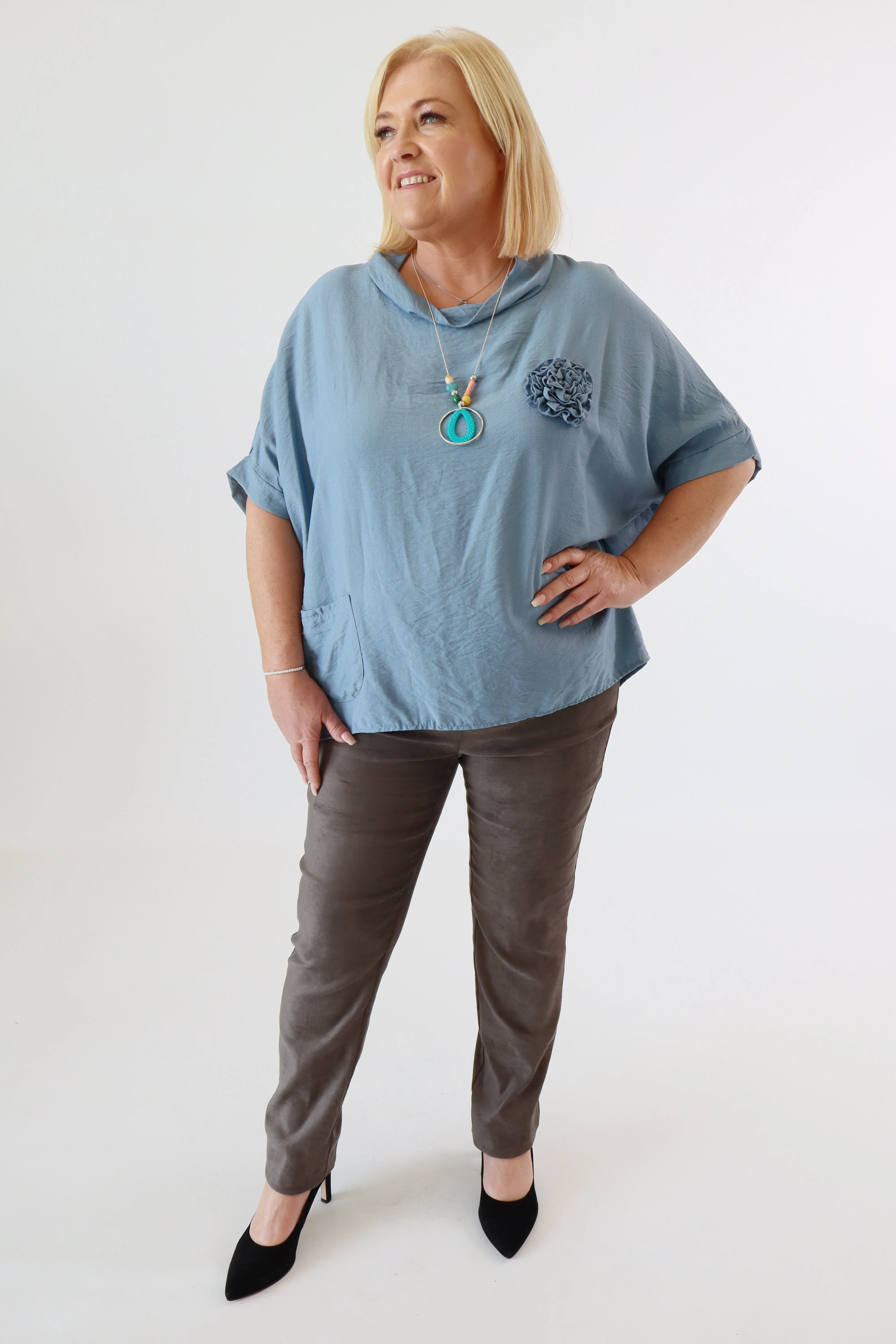 Vita Cowl Neck Blouse in Blue