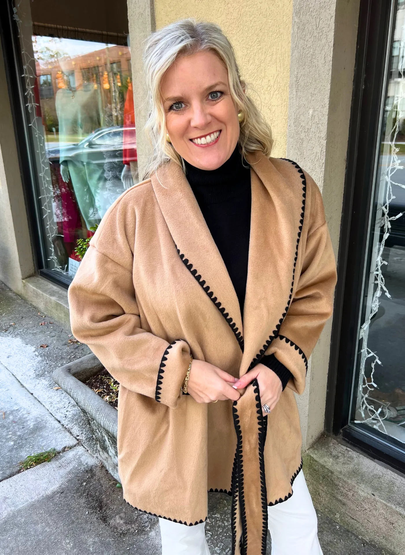 Whipstitch Belted Blanket Coat