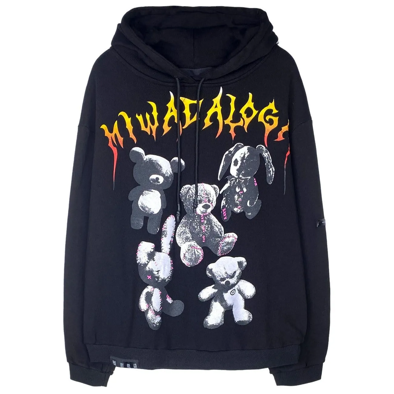 WLS Bear Full Letters Oversized Washed Hoodie