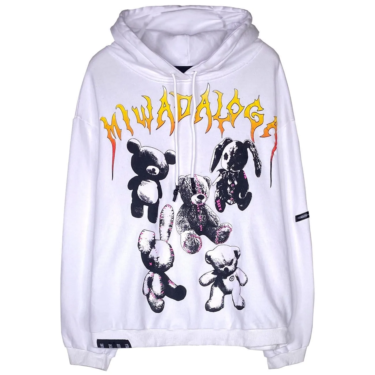 WLS Bear Full Letters Oversized Washed Hoodie