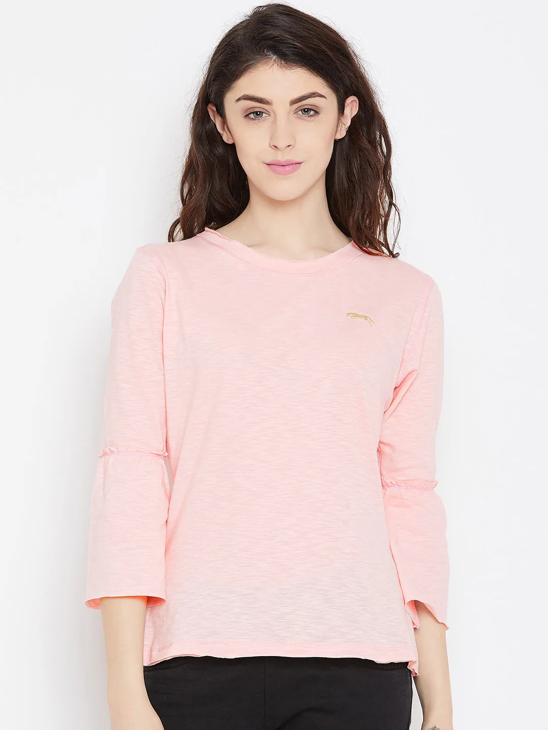 Women Pink Solid Casual Tops