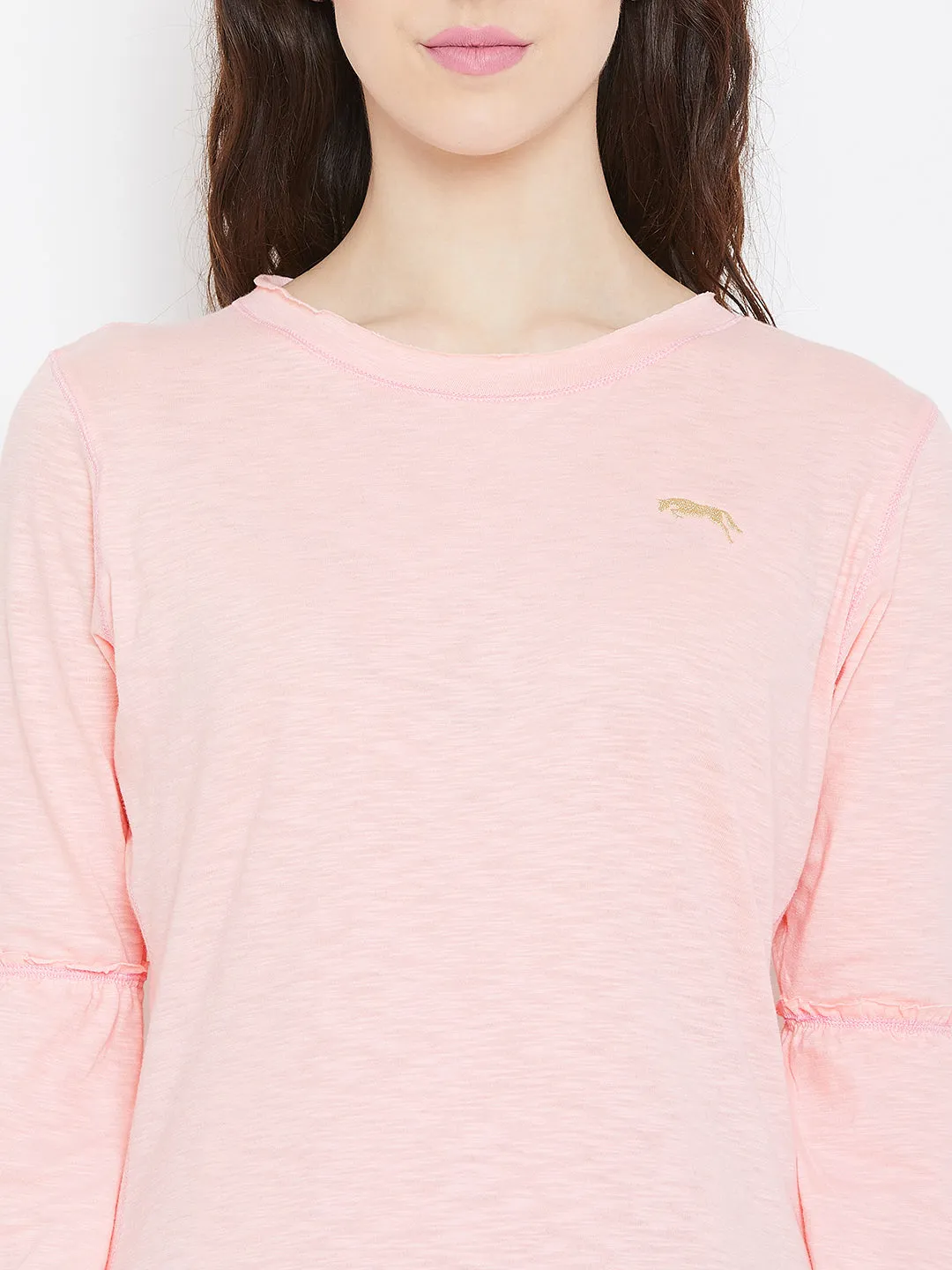 Women Pink Solid Casual Tops