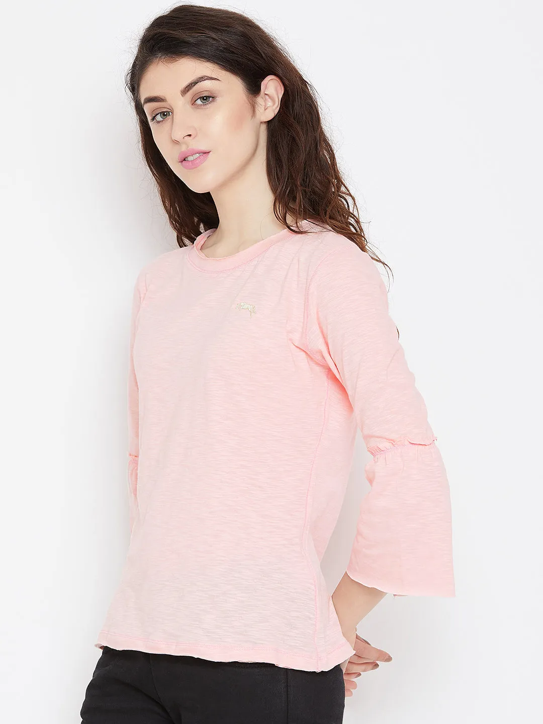 Women Pink Solid Casual Tops