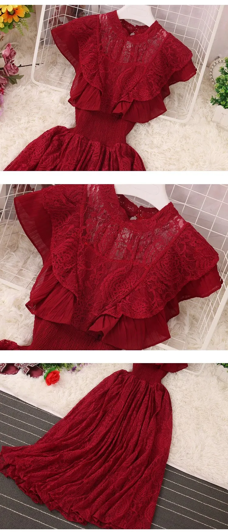 women's elegant ruffled lace dress       S5045