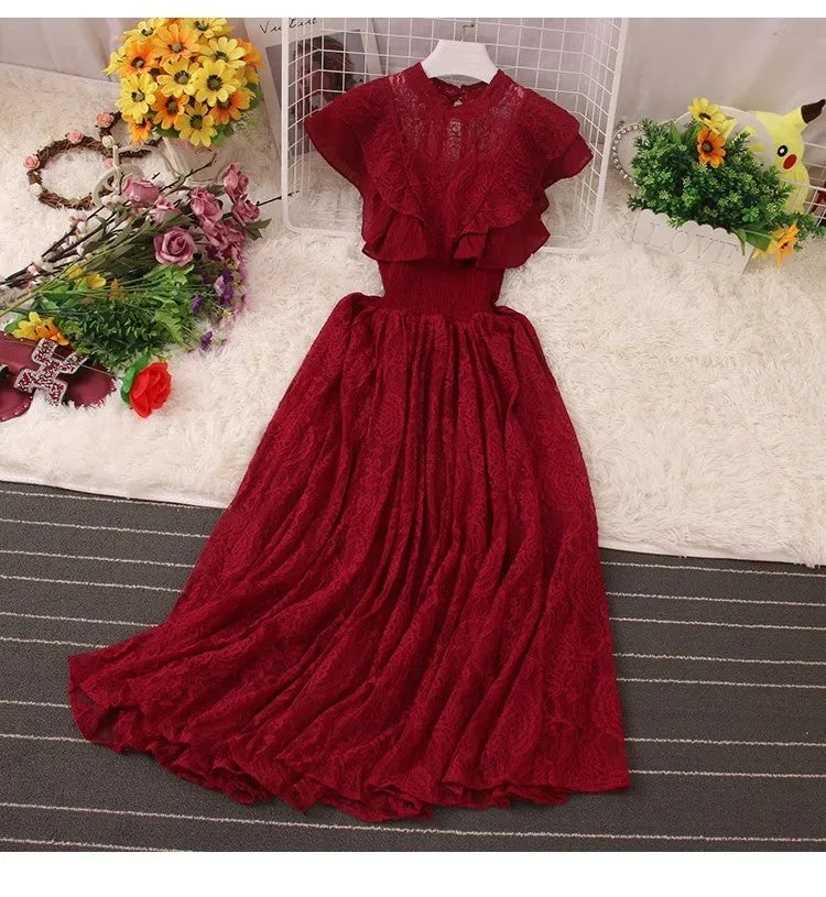 women's elegant ruffled lace dress       S5045