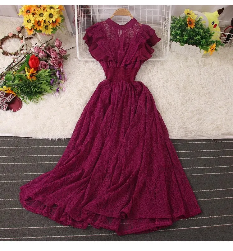 women's elegant ruffled lace dress       S5045